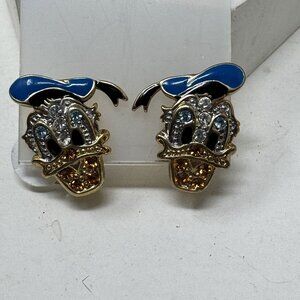 Vintage Disney Donald Duck Jewel Encrusted Enamel Clip On Earrings Vintage